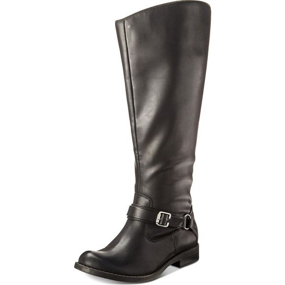 Easy Street Shoes - Easy Street Womens Quinn Black Faux Leather Knee-High Riding Boots Heels
